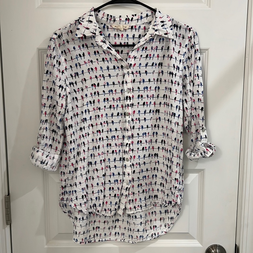 Jane and Delancey Bird Print Button Down Top